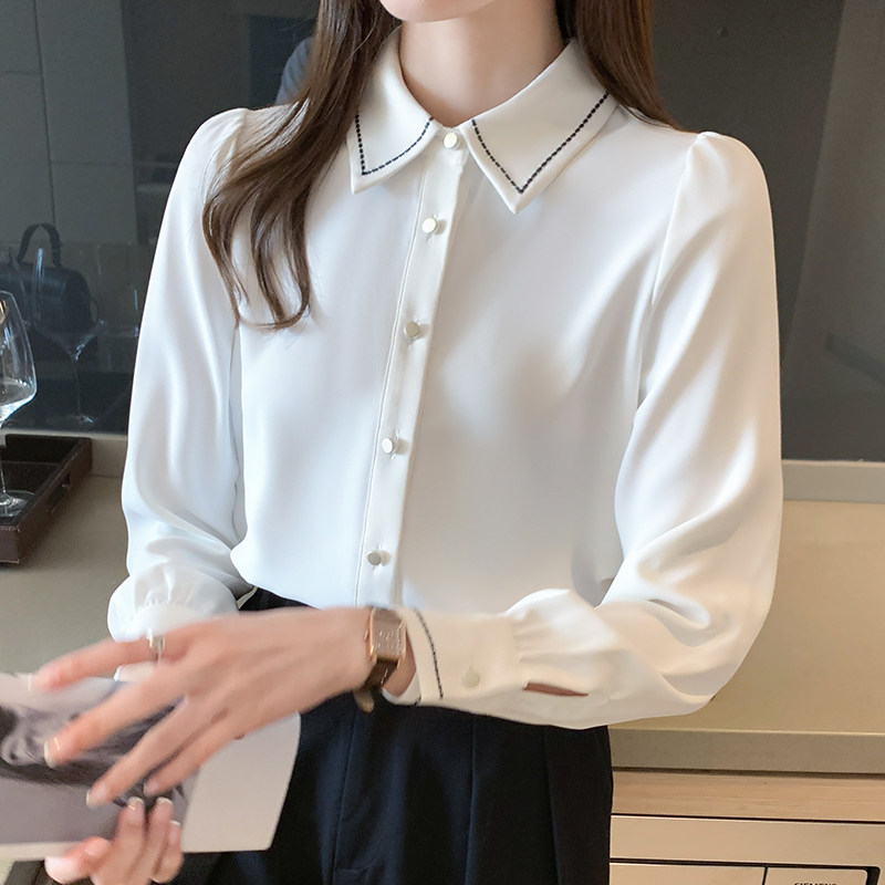 现货白色雪纺衬衫女长袖2021夏装新款设计感小S众短袖打底上衣职