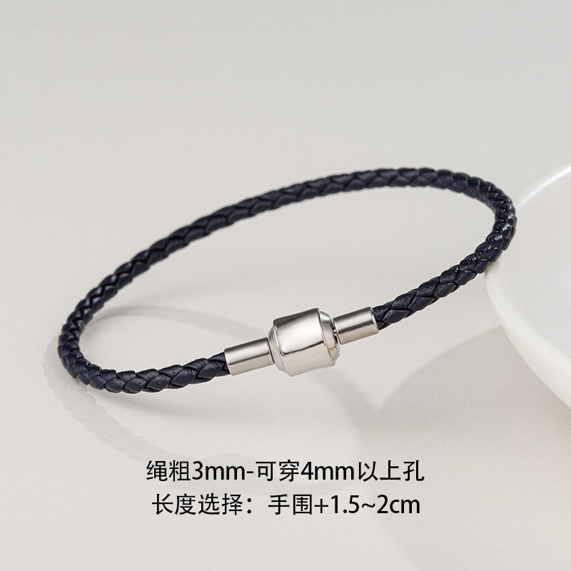小众高货真皮银扣串珠手绳男士情侣时尚简约高端DIY穿转运珠编织
