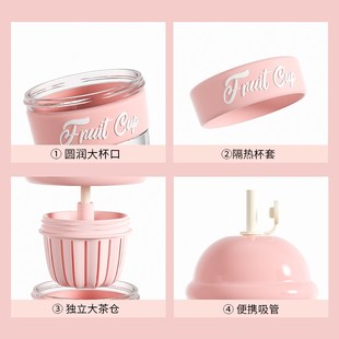 高颜值办C公室茶水分离泡茶杯吸管大肚杯 咖啡玻璃水杯女2024新款