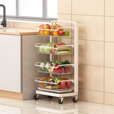 厨房蔬菜置物架落地多层家用果蔬水果菜篮子收纳筐小推车架子加厚