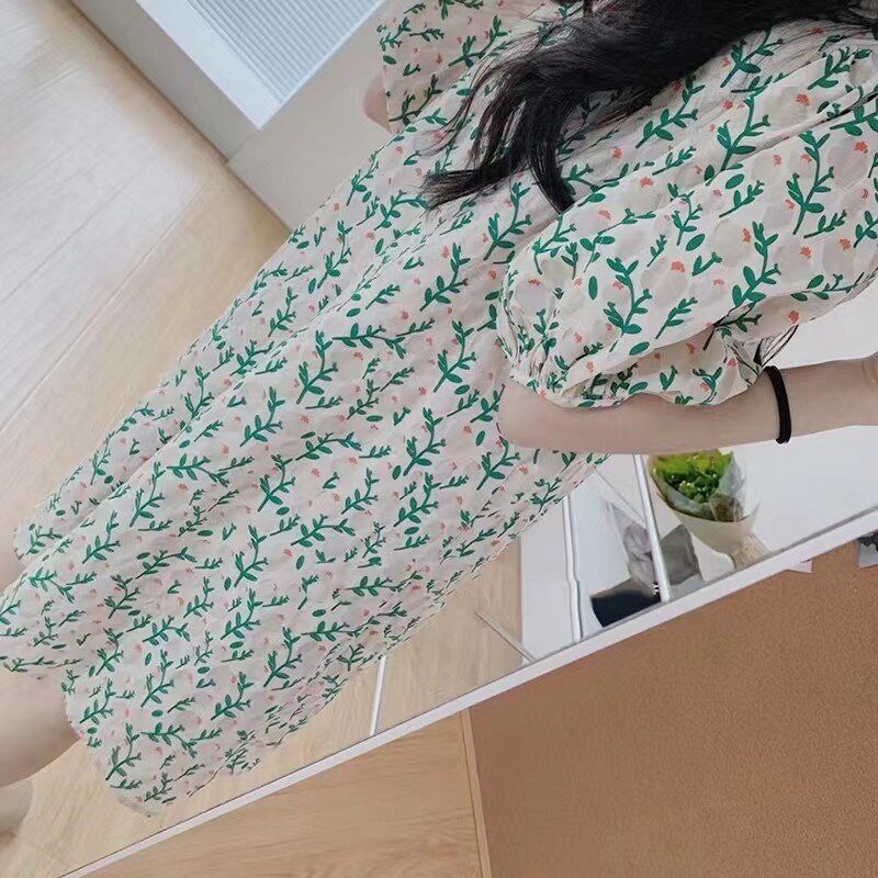 哺乳连衣裙夏装外出辣妈款雪纺碎花裙子a字小个子减龄喂奶外穿潮