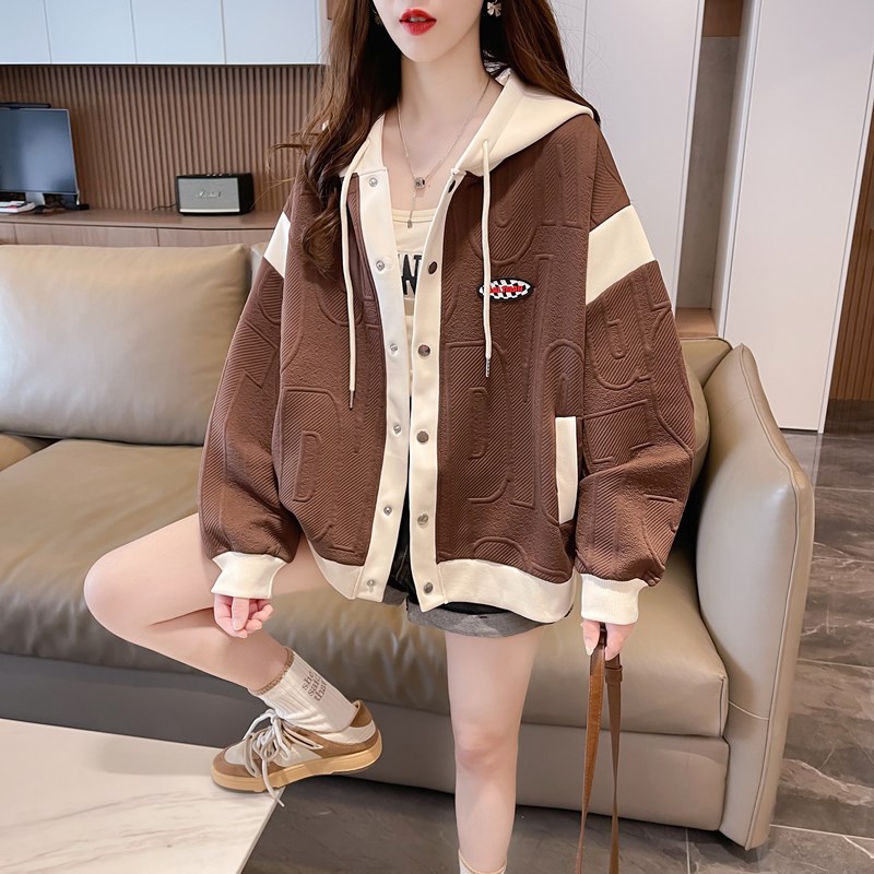 设计感小众卫衣女春秋季韩版宽松薄款bf慵懒风百搭撞色开衫外套潮