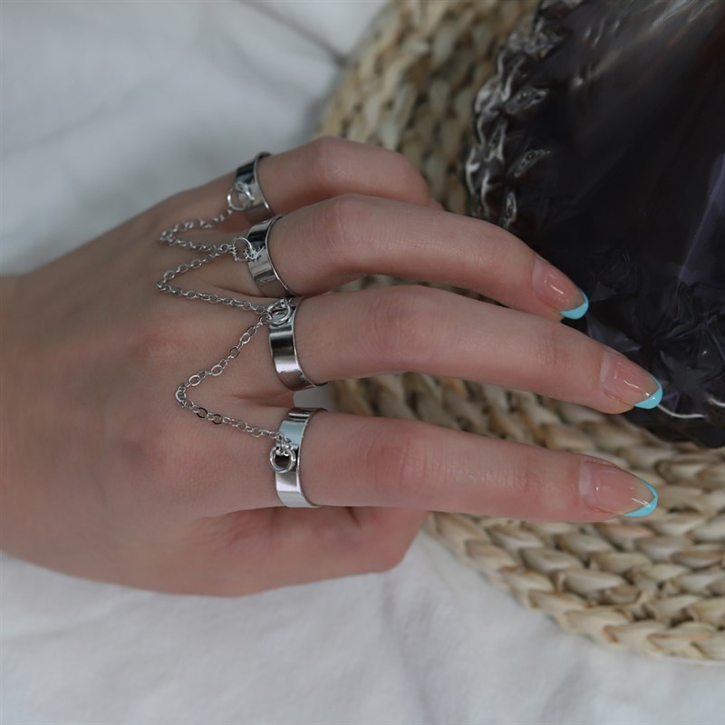 速发Punk Cool Hip Pop Goth Set of Rings Multi-layer Adjustab