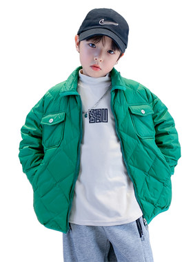 男童秋冬轻薄羽绒服2023新款儿童韩系冬装男孩冬季黑色短款外套潮