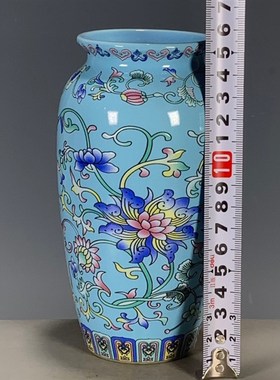 瓷器古董古玩文玩杂项老货旧货收藏蓝釉花卉赏瓶客厅装饰品摆件