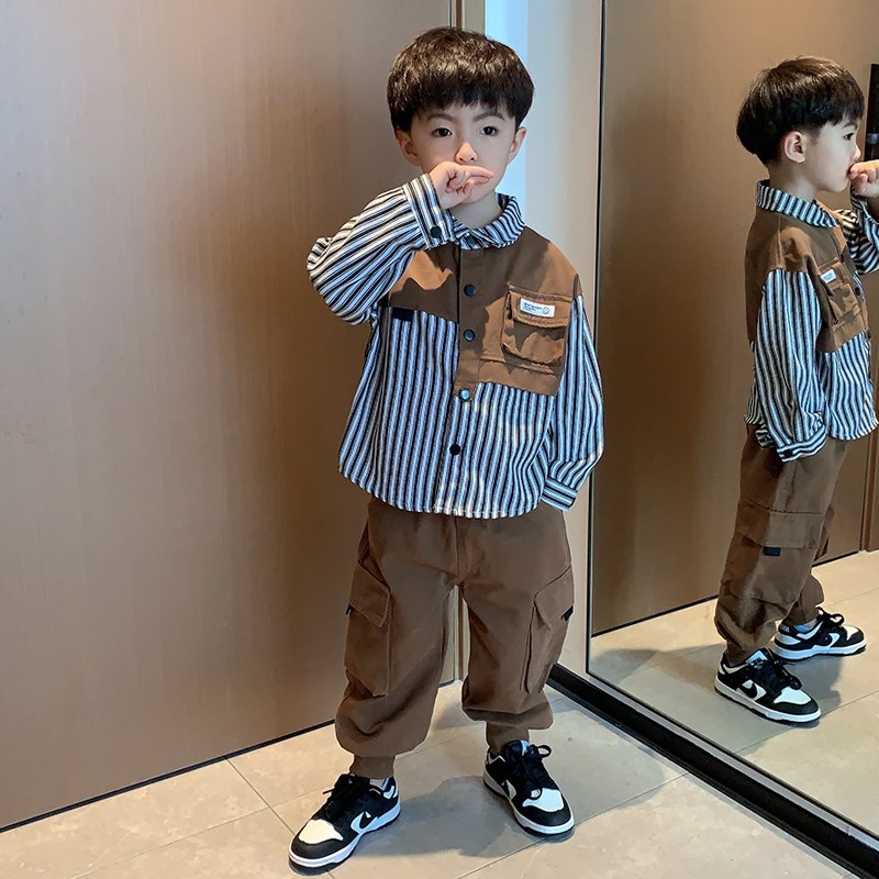 高货现货速发男童衬衫套装2024新款宝宝春秋季韩版小童衣服儿童痞