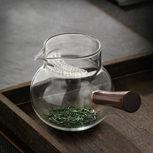 月牙过滤公道杯玻璃n带茶漏茶滤一体绿茶泡茶器大号侧把泡茶壶单