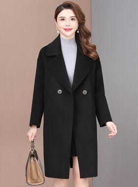 大码毛呢外套女2024新款秋冬妈妈赫本风气质西装双面羊绒大衣女款