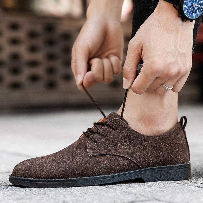 青年男士小皮鞋个性棕色百搭平板鞋潮流磨砂皮豆豆韩版系带男鞋子,流行男鞋,休闲皮鞋,淘宝优惠券,粉丝福利购,淘宝优惠卷