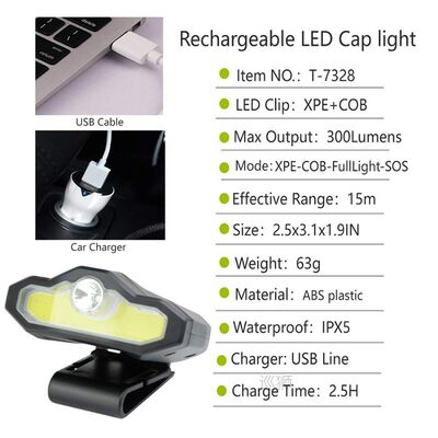 USB Rechargeable LED Cap Clip Light COB Headlight Headlamp F