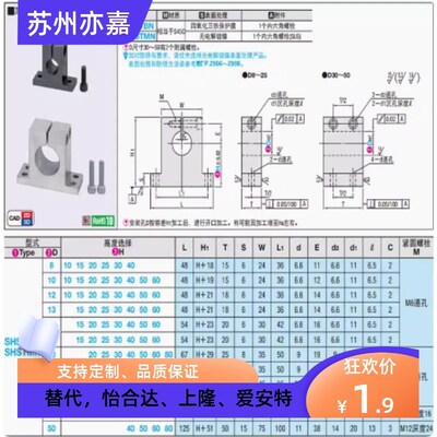 SHSTBN40/20导向轴支座T型 开口型 加厚型SHSTBN25-25 CLCBM20