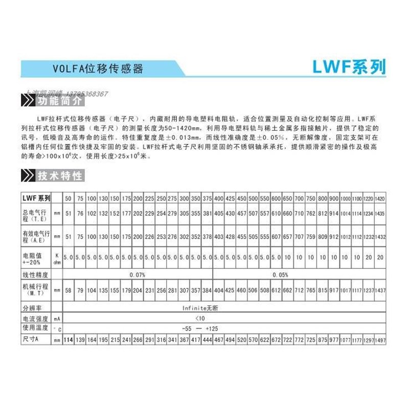 -OLFA位移传感LLWF-50 器WF-75 LWF-100 LWF-130 LWFV150 LWF-175