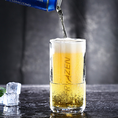 大号冰啤酒杯扎啤杯 耐热玻璃杯带把双层制冷水杯 冰杯饮料冰镇杯