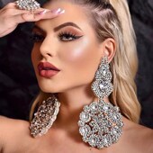 新娘旅拍耳环装 舞台演出摄影夸张流苏水钻大耳坠女个性 走秀款 饰品