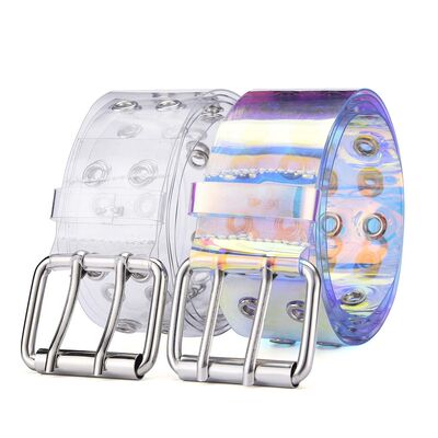 网红2021 Two Row PVC Clear Belt For Women Fashion Pin Buckle