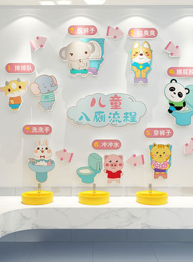 幼儿园卫生间装饰贴纸上厕所图入B厕流程如厕步骤大小便洗手示意