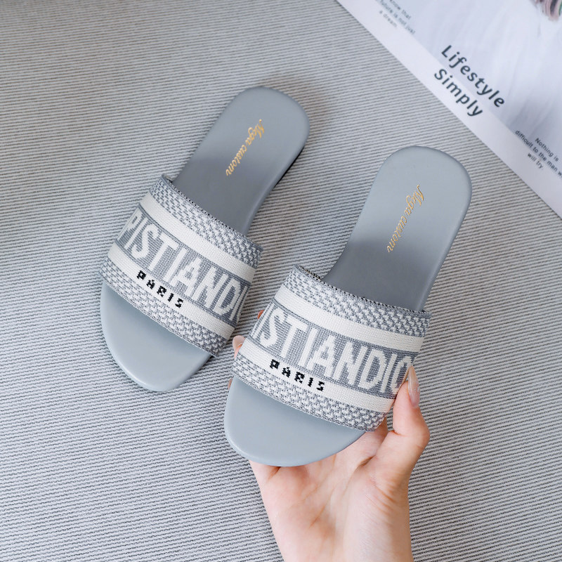 女童拖鞋外穿2023春夏休闲防滑平底拖亲子鞋飞织T刺绣字母儿童凉