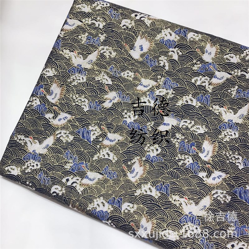 日式和风烫金布 (仙鹤波浪)全棉和风印花布N料 旗袍汉服箱包面料