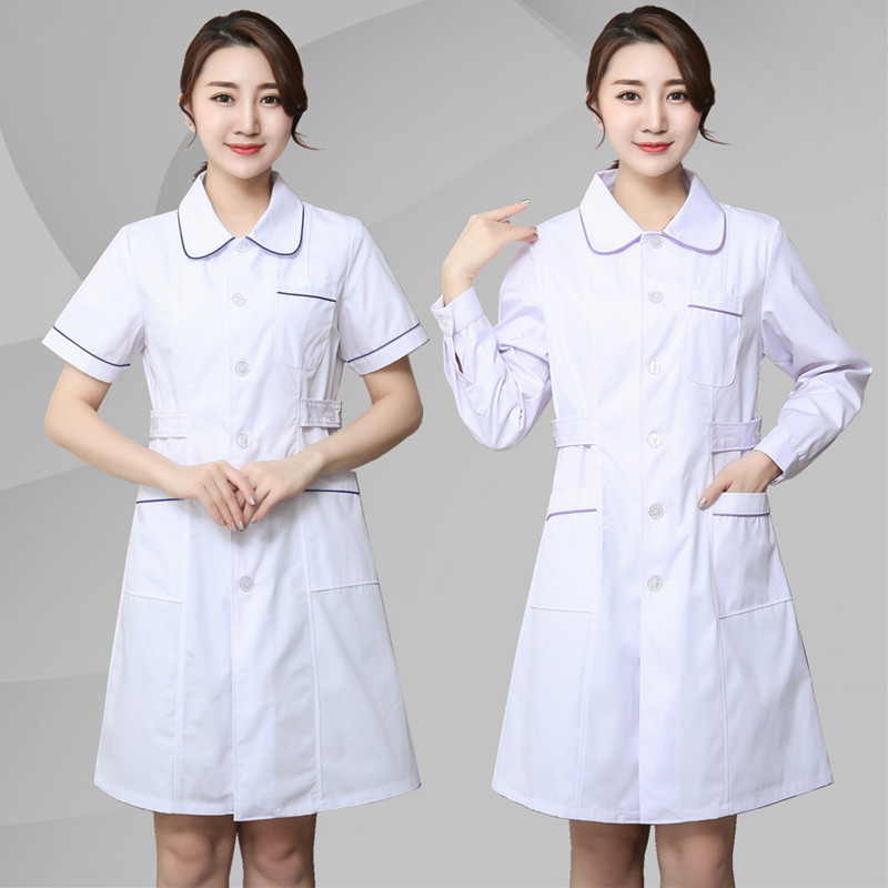 现货护士服短袖女夏季薄款长袖粉色白大褂娃娃领大码Y药店工作制