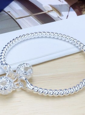 999纯银赠尔只铃铛一步一响y手镯女开口手链七夕情人节送女友礼物