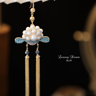 刀马旦夸张耳饰显脸m小 丢了一只耳环 高级珍珠耳坠女小众设计感