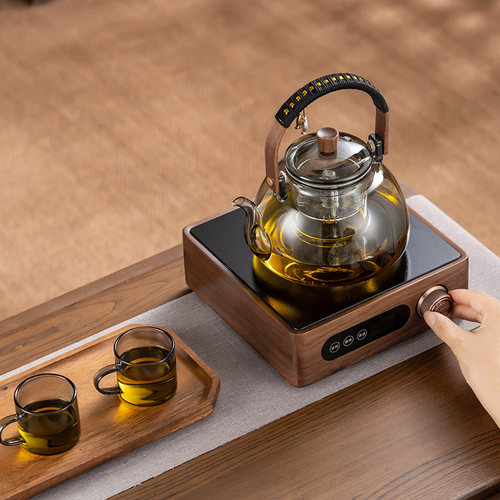黑晶炉胡桃木煮茶器炉套装大功率家用新款养生烧水玻璃蒸煮一体壶