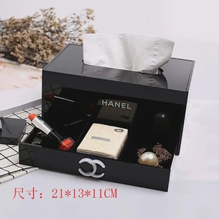 鹤亚克力黑色彩多功能纸巾盒高档首饰棉签创意桌面收纳盒抽纸盒