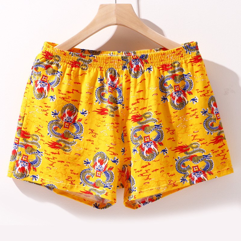 纯棉阿罗裤男宽松大码内裤平角短裤中腰底裤透气裤头印花龙纹裤衩