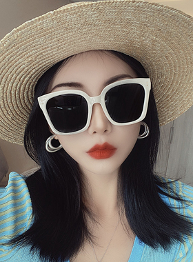 白框墨镜女夏季防晒防紫外线网红眼镜大脸偏光太阳镜2021年新款潮