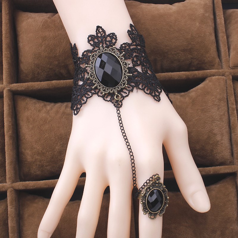 速发High Quality Black Lace Bracelet Finger Hand Chain Harne