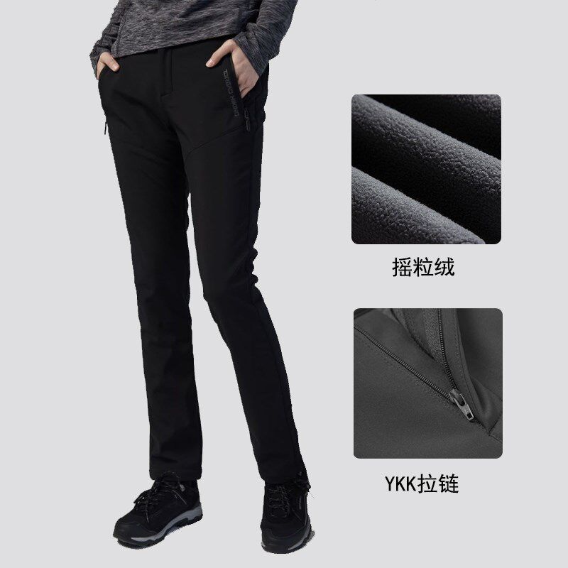 探路者软壳裤女加绒加厚秋冬款户外保暖弹力女裤透气防泼水裤子