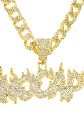 欧美潮牌热火满钻字母潮流v夸张男士嘻哈项链个性街舞说唱古巴链