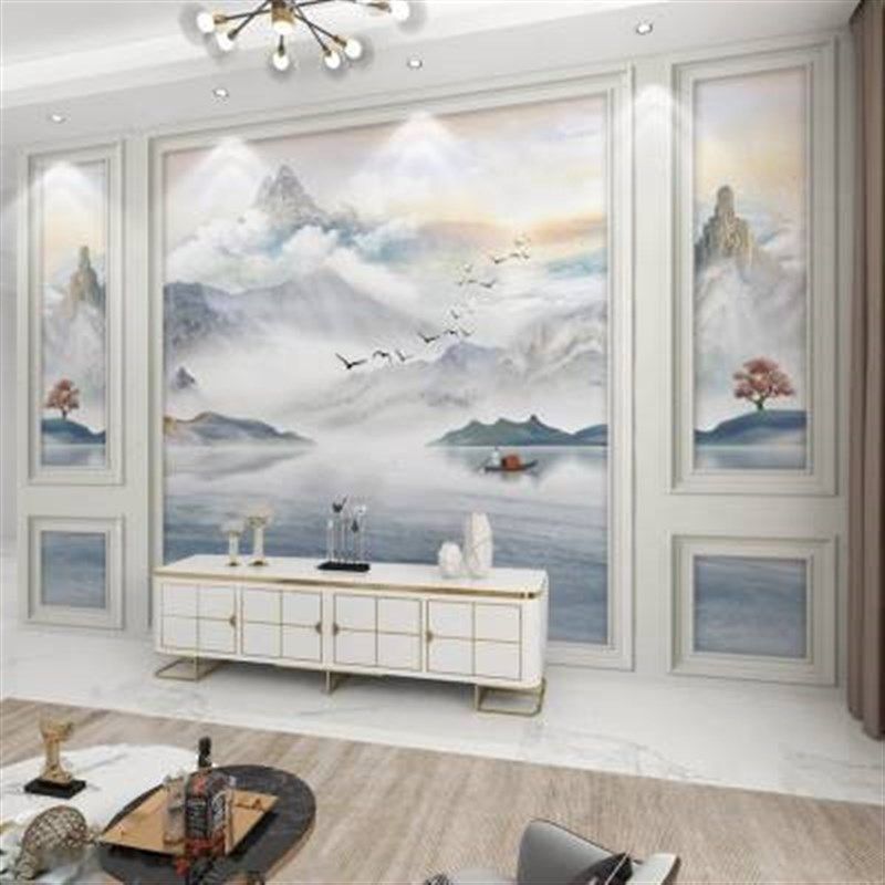 新款简约现代中式客厅电视背景墙壁纸大理石纹8d立体壁画大气影视,家装主材,定制壁画,淘宝优惠券,粉丝福利购,淘宝优惠卷