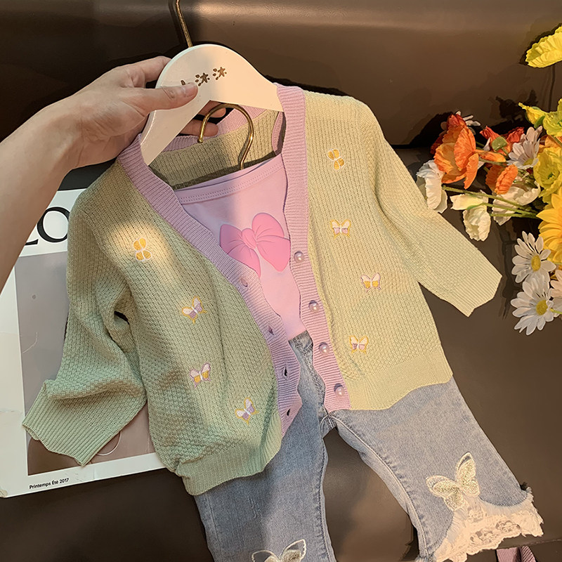 女童牛仔裤夏季薄款宝宝q2021新款裤子儿童韩版马裤小童休闲七分