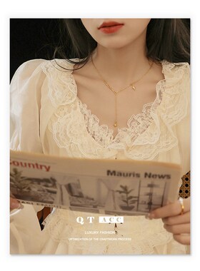 欧美新款镀金八芒星m吊坠项链法式复古高级小众轻奢锁骨链项饰ins