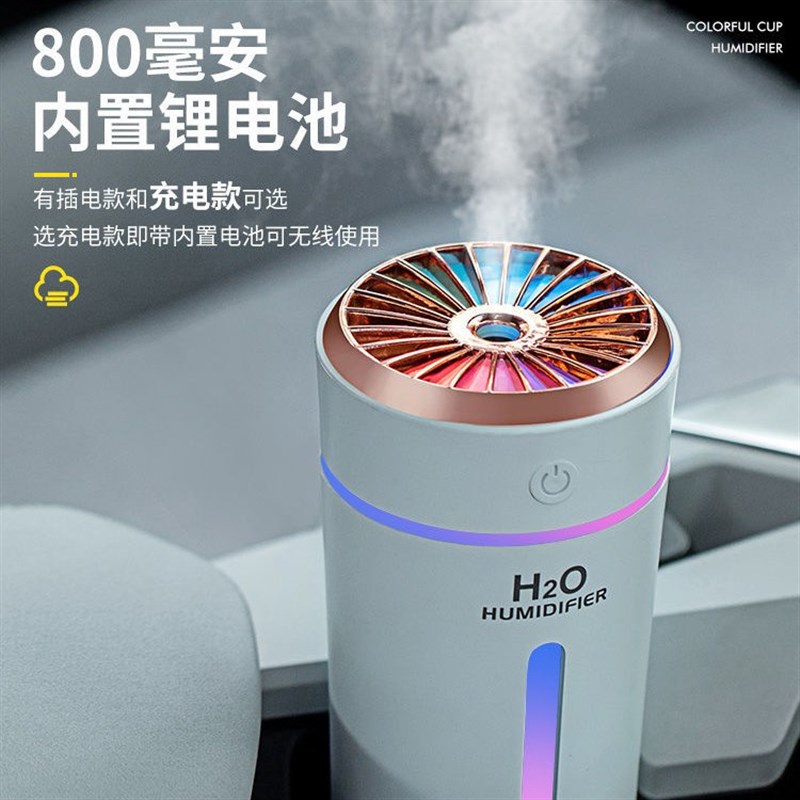 车载加湿器香薰氛围灯车载加x湿器喷雾七彩灯车用车内香薰机可充