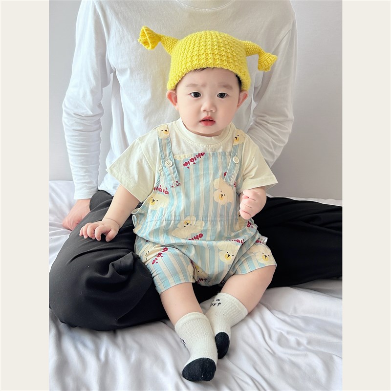 婴儿夏季外出服男宝宝夏装连体衣C超萌可爱卡通背带套装百天拍照