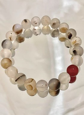 红白草花玛瑙琉璃水晶手串女生弹力绳日常百搭清新国风新中式手链