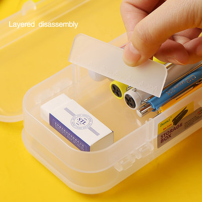 推荐NEW Transparent Pencil Case 2 Layer Pen Box Pencilcase S