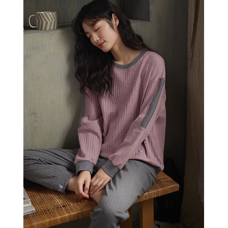 春秋款睡衣女款长袖2024年新款运动紫色可外穿家居服秋季套装