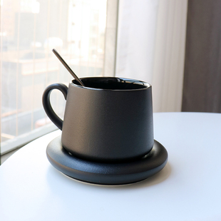 北欧陶瓷马克杯带盖勺哑光高级感磨砂咖啡杯情侣水杯家用早餐杯子