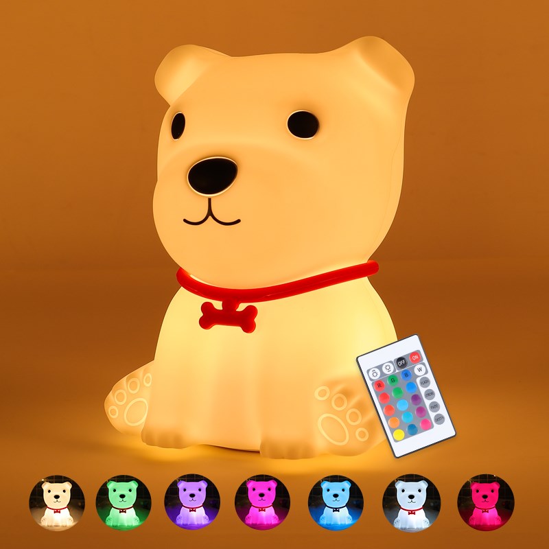 速发Kawaii LED Night Light Sensor Lights Lampe Dog Remote Co