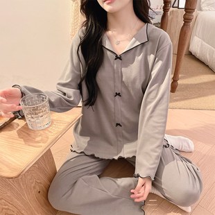 春秋保暖德绒2024新款 纯欲风灰色长袖 睡衣女款 秋冬季 长裤 女士套装