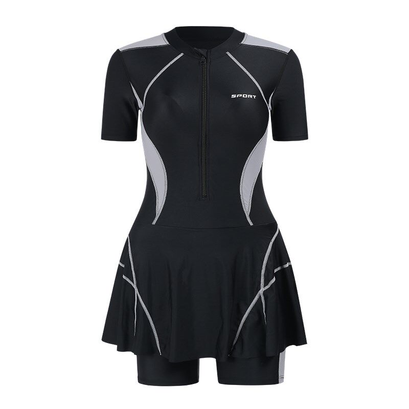 2024新款泳衣女士连体平角保守微胖女孩大码遮肚运动五分裤游泳衣