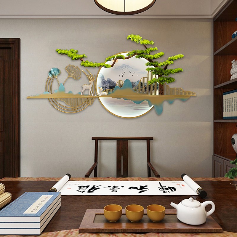 新中式墙面装饰挂件玄关立体迎客松挂画客厅沙发茶室背景墙壁画灯