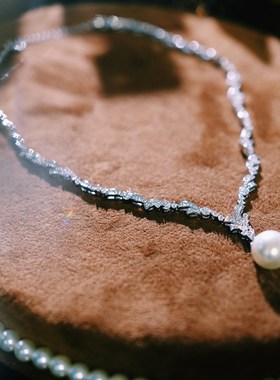 法式主婚纱新娘婚礼珍珠一字肩礼服项链轻奢小众设计高级感晚宴女