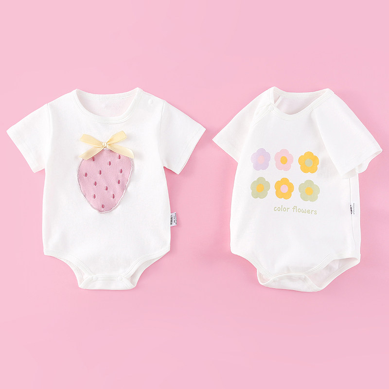 小众高货2件 婴儿包屁衣夏季满月宝宝衣服纯棉夏天短袖爬服三角哈