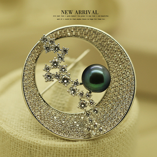 XZ249渐圆合成锆石珍珠水晶韩版 胸针女高档胸花饰品外套大衣别针