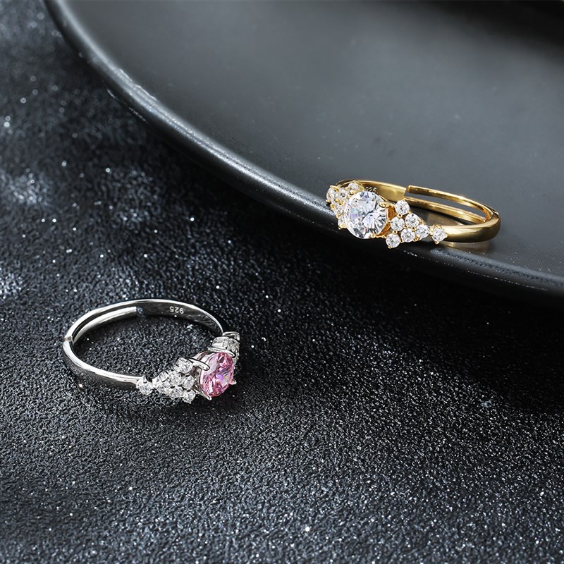 速发Poulisa Pink Zircon Open Rings for Women 925 Sterling Si