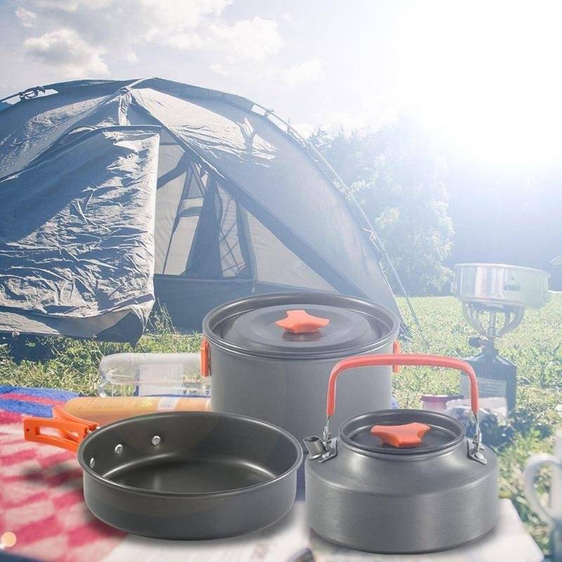 极速1 Set Outdoor Pots Pans Camping Cookware Picnic Cooking